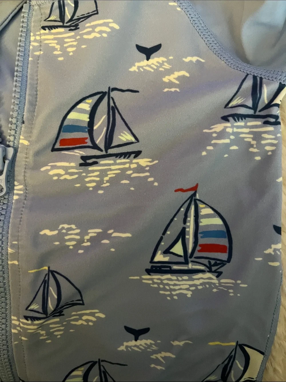 Rugged Butts Light Blue Sailboat Print Kids One-Piece Swimsuit with Front Zip